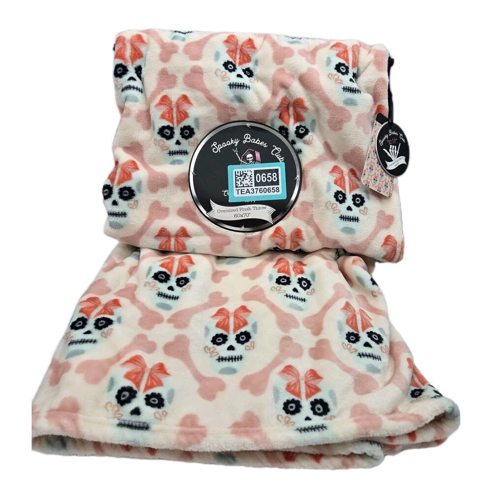 60"X70" Sugar Skull Bones Day of the Dead Soft Plush Throw Oversized Blanket NEW